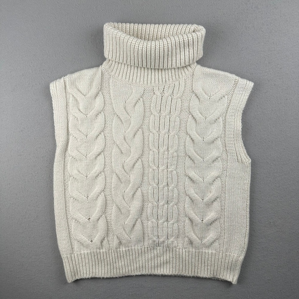 Express Cable Knit Sweater Vest Womens L White Turtleneck Conscious Edit 6498